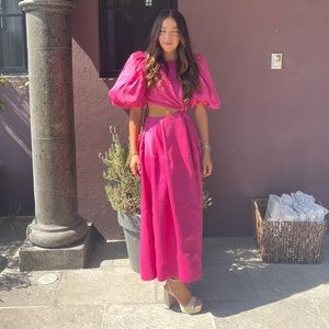 Aje. Women's Pink Vanades Cut Out Ring Midi Dress